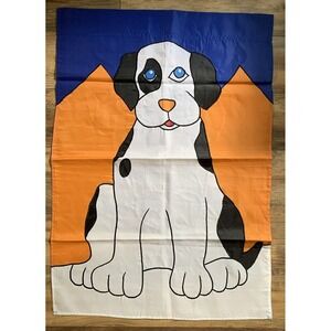 Dog Puppy Flag Double Sided Blue Orange White Black Eye 28" x 40" Outdoors Vtg